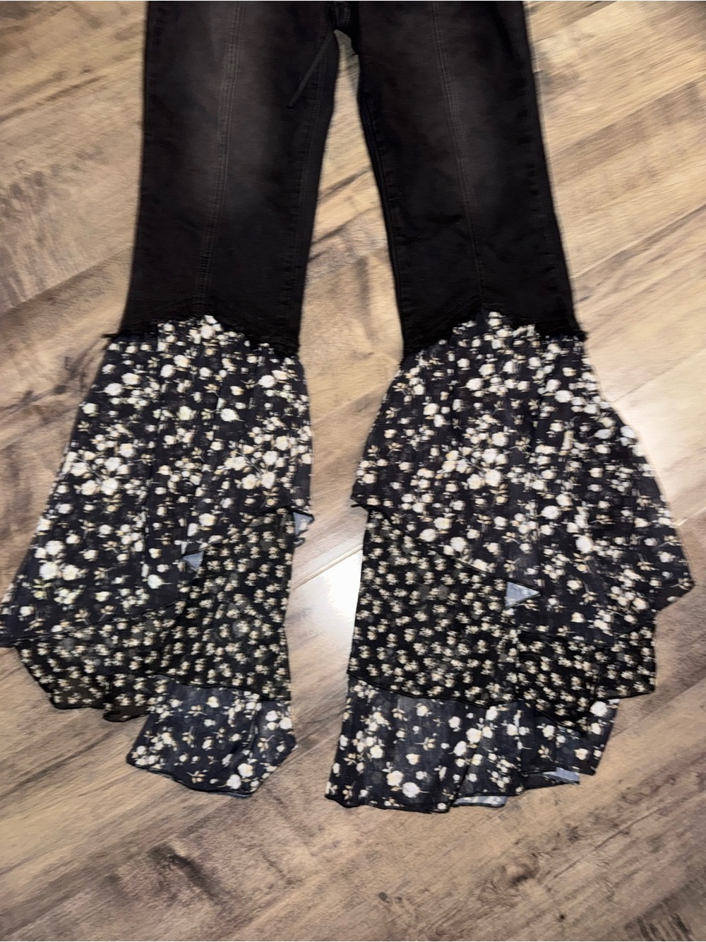 Current Mood Dolls Kill NWT Lace-Up Denim Floral Ruffle Flare Pants Medium - Picture 3 of 9